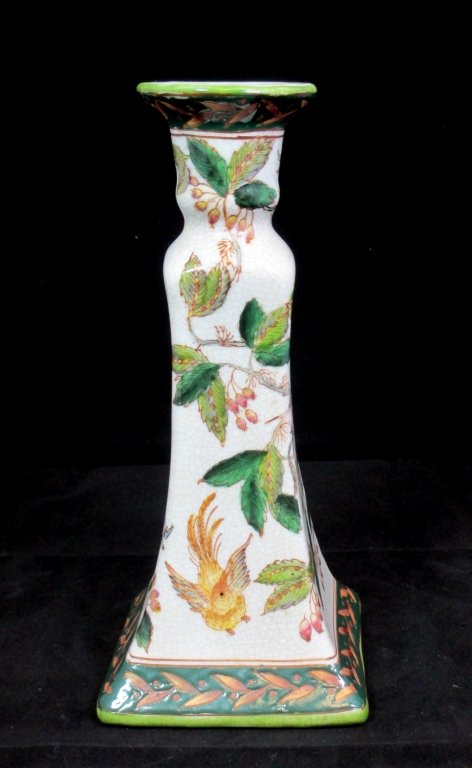 FRENCH STYLE CHINESE PORCELAIN CANDLESTICK: Marked on Bottom 1895 Floral and Bird Design. Measures 8 3/4" Tall