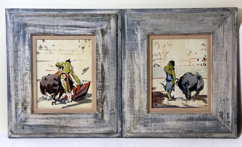 ALBERTO RUIZ VELA OIL PAINTING BULL FIGHTS: Measures 8" by 10"