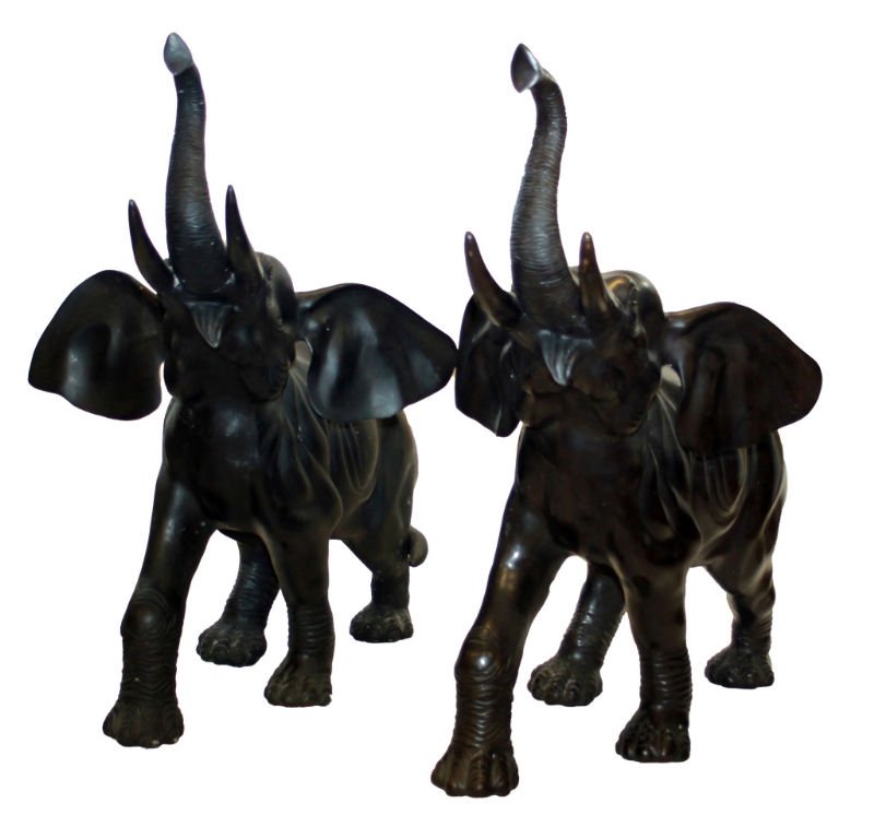 PAIR OF LARGE BRONZE ELEPHANTS: Measures 42" Long by 42" Tall by 27" Wide Good Luck Elephants Trunks are pointed Up.