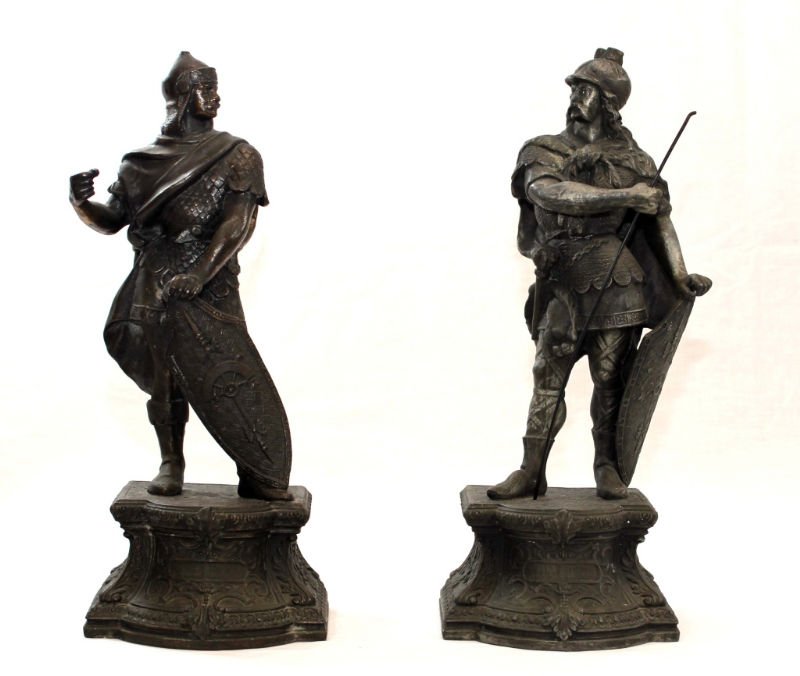 PAIR OF GERMANIC WARRIORS: Each is dressed in Battle Armor holding Shields. Each measures 16 1/2' Tall.