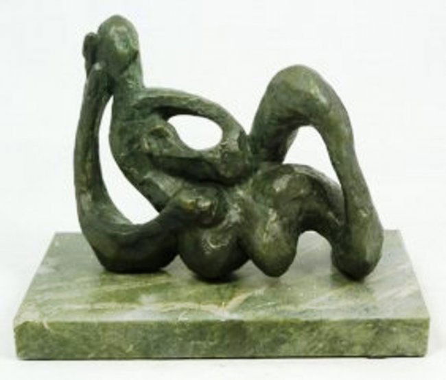 JACQUES LIPCHITZ ETUDE POUR HAGAR\' BRONZE: Abstract bronze figure of torso attributed to Jacques Lipchitz (FRENCH, 1891-1973). Titled \'Etude Pour Hagar\'. Mounted on green marble base. Measures 5 1/2\" height + 7/8\"" base height (13.9cm + 2.