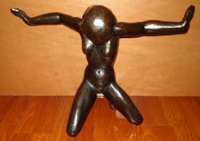HUGE BRONZE SCULPTURE OF WOMAN GEORG KOLBE: Huge German bronze sculpture with brown patina of seating woman attributed to Georg Kolbe (1877 –1947). Stamped with initials. Measures 16\" Height x 21 1/4\" wide.