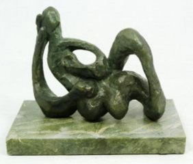 JACQUES LIPCHITZ FRENCH 1891-1973 BRONZE: Abstract bronze figure of torso attributed to Jacques Lipchitz (FRENCH, 1891-1973). Titled \\\'Etude Pour Hagar\\\'. Mounted on green marble base. Measures 5 1/2\" height + 7/8\"\" base height (13.9cm
