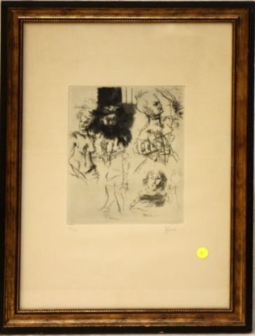 JACK LEVINE LITHOGRAPH 'CARELESS LOVE' 51/100: Jack Levine (AMERICAN, 1915 - 2010) original lithograph titled 'Careless Love' depicting the trio Androgyne, Nanno and Mosca with the portrait of a woman to upper right. Pencil signed to lower right a