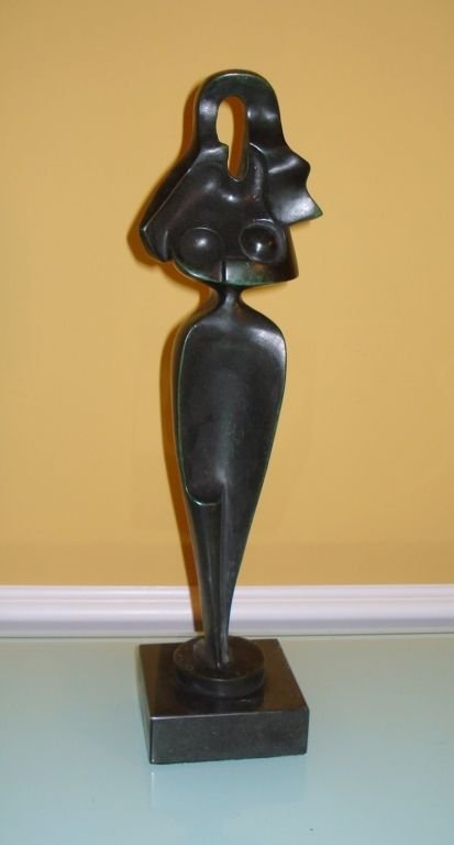 ARCHIPENKO RUSSIAN-UKRAINIAN BRONZE: RUSSIAN-UKRAINIAN BRONZE SCULPTURE after ALEXANDER ARCHIPENKO (1887-1964), height: 13.5, with marble base 3.5" x 3.5", signed Archipenko and dated 1917