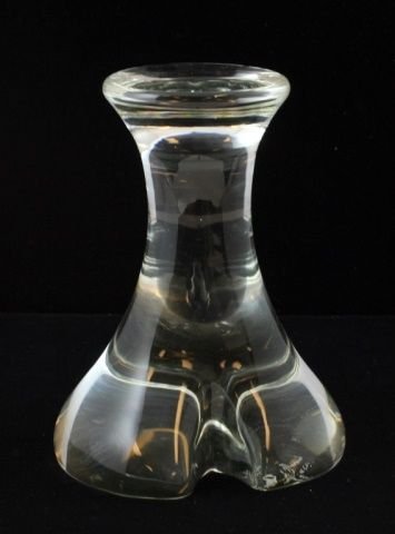 ELSA PERETI FOR TIFFANY CRYSTAL FIGURAL OX HOOF: Unusual Elsa Peretti for Tiffany art glass figural ox hoof stand. Signed to bottom. Measures 8 3/8" height x 6 3/8" diameter at widest point. Total weight of 3.8 kilograms.