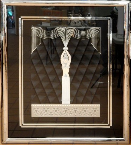 ERTE LITHOGRAPH 'PEARLS & DIAMONDS' FRAMED 157/300: Romain de Tirtoff 'Erte' (1892 - 1990) original lithograph in frame depicting a woman with beaded dress. Titled 'Pearls & Diamonds'. From 'The Jeweled Gown Suite'. Hand signed to lower right and numbe