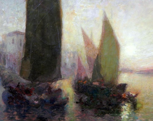 CARL MULLER OIL PAINTING ON CANVAS OF SHIP SCENE Lot 119