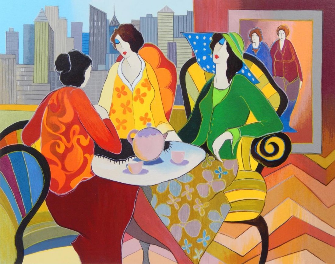 TARKAY PENCIL SIGNED SERIGRAPH ON WOVE PAPER: Itzchak (Isaac) Tarkay (YUGOSLAVIAN/ISRAELI, 1935 - 2012) serigraph in color on wove paper. From the Hors Commerce Edition of 80. Titled 'After Dinner Relaxation'. Includes COA. Mounted in black lacqu