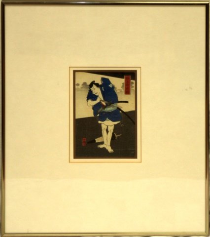 ORIGINAL WOOD BLOCK PRINTS EDO PERIOD JAPAN: Samurai Warrior Measures 5 1/2" by 8" comes framed 18" by 19" Edo Period from 1603- 1867