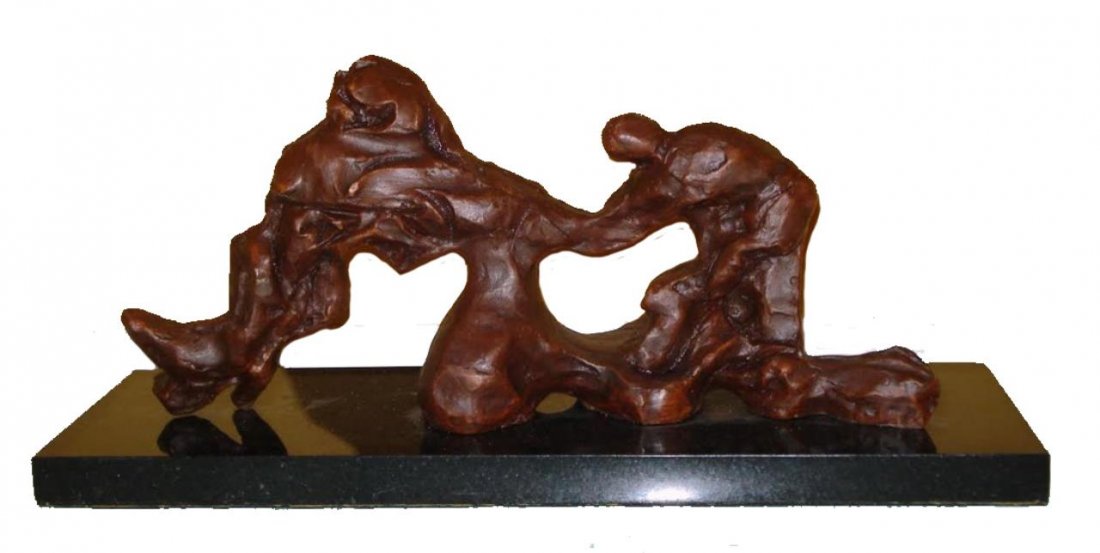 JACQUES LIPCHITZ FRENCH BRONZE ABSTRACT SCULPTURE: Bronze abstract sculpture after Jacques Lipchitz (FRENCH, 1891-1973). Mounted on black marble plinth. Signed Lipchitz and numbered 3/9. Measures approx. 14” length. Base measures approx. 14” lengt