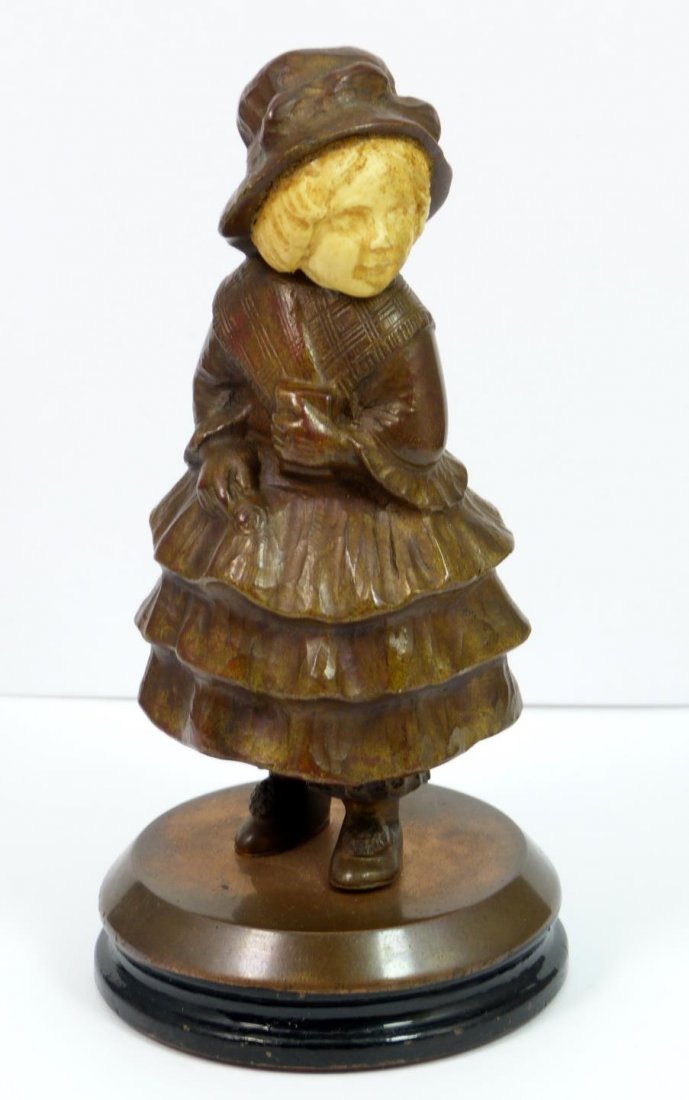 ANTIQUE SM BRONZE & BONE INLAID SCULPTURE: ANTIQUE SM BRONZE & BONE INLAID SCULPTURE, MEASURES 4.5" X 2" , WEIGHT:557g