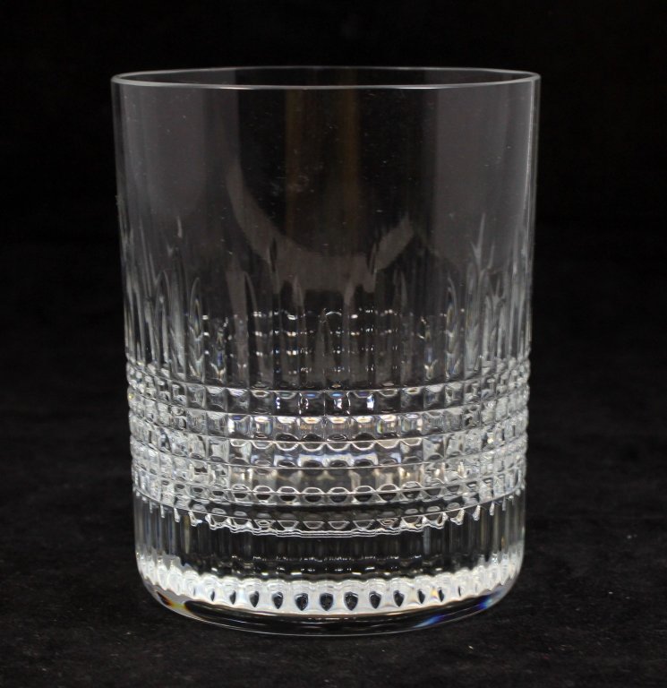 BACCARAT FRENCH CRYSTAL 'COMAR' ICE CUP: A hard to find Baccarat French cut crystal ice cup in the Colmar pattern. Measures 4 1/2" height x 3 5/8" diameter. Acid watermark to bottom. Total weight of 687 grams. Excellent condition. No mantle 