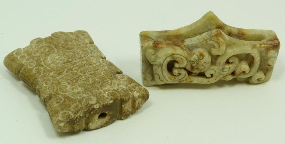 CHINESE CARVED STONE TOGGLE & KNIFE HILT (1 of 1)