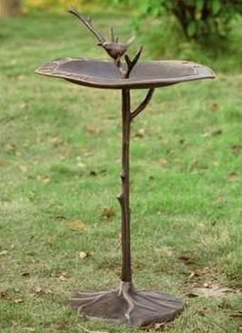 BIRD ON BRANCH SUNDIAL BIRDBATH: Bird On Branch Sundial Birdbath - 26.5"H X 16"W X 16"D - Aluminum Bird Bath