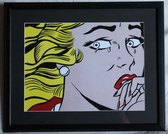 ROY LICHTENSTEIN "CRYING GIRL" LITHOGRAPH: Roy Lichtenstein "Crying Girl" Lithograph - After The 1963 Painting - Professionally Framed - Black Solid Wood Frame - Black Acid Free Matt - Image Size 11.5" X 15.5" - Framed 17" X 21" --