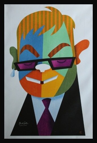DAVID COWLES SIGNED GALLERY PROOF "ELTON JOHN": David Cowles Gallery Proof "Elton John" - Hand Signed by The Artist - Giclee On Canvas -Limited Edition of 495 Framed Gallery Style With Black Solid Wood Frame - Appx Image Size 36" X 24" --