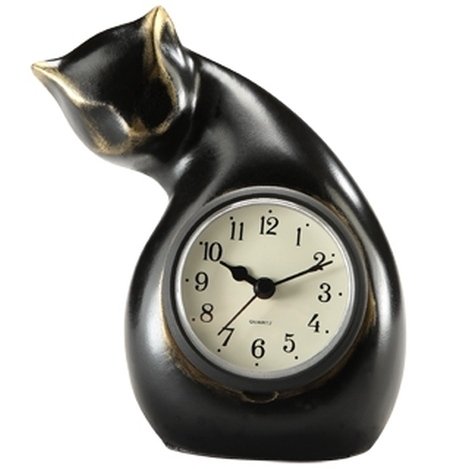 CAT TABLE CLOCK: Cat Table Clock - Battery Operated - 5"H 5.5"W 3.5"D - Polystone