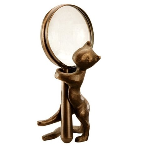 MAGNIFYING GLASS WITH CAT HOLDER: Magnifying Glass With Cat Holder - 6.5"H X 3"W X 3"D - Cast Iron & Glass