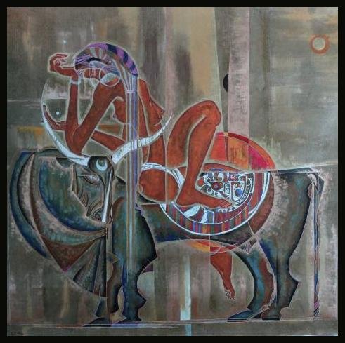 LU HONG SIGNED GALLERY PROOF "SHEPHERDESS IN SUNSET": Lu Hong Limited Edition Gallery Proof - "Shepherdess in Sunset" - Giclee On Canvas - Hand Signed by the Artist - Numbered GP 33/50 - Framed Gallery Style With Black Solid Wood Frame - Appx Image Size 