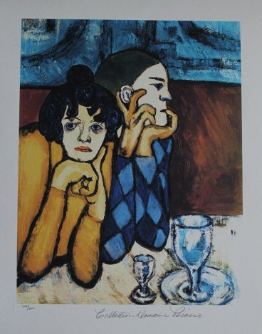 PICASSO "HARLEQUIN AND HIS COMPANION": Pablo Picasso "Harlequin And His Companion" - Numbered Limited Edition Giclee' On Heavy Archival Wove Paper - Estate Signed In Pencil "Collection Domaine Picasso" - Edition Size 500 - Numbered In Penc