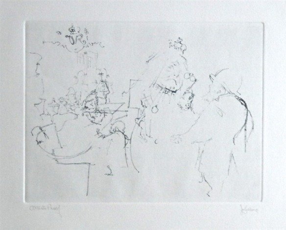 LEVINE HAND SIGNED ETCHING "VICTORIA'S JUBILEE": Jack Levine Hand Signed Etching "Victoria's Jubilee" - Original Soft Ground Etching, Signed In Pencil And Annotated "Artist's Proof" - This Etching Was Executed In 1967 For The "Dreigroschen Film" Ser