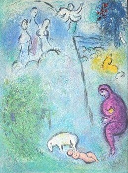 VINTAGE CHAGALL "DAPHNIS AND CHLOE" LITHOGRAPH: 1977 Marc Chagall Lithograph Book Plate / "Chloe Is Found By Dryas" From The "Daphnis And Chloe" Folio / Printed In 1977 / Publisher = George Braziller / Approximate Image Size: 9.5 X 12.75 / Not Fram