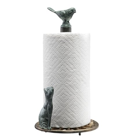 CAT & BIRD PAPER TOWEL HOLDER: Cat & Bird Paper Towel Holder - 15"H 8"W 8"D - Iron & Aluminum