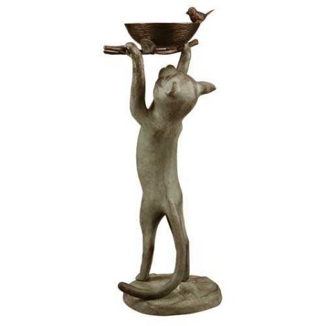 CAT BIRD FEEDER: 20.5"H 10"W 7.5"D - Aluminum Bird Feeder