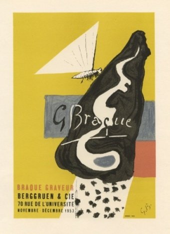BRAQUE LITHOGRAPH POSTER, 1959: Georges Braque Lithograph Poster, 1959 - During The Late 1940's And Throughout The 1950's, Georges Braque Created A Series Of Posters At The Atelier Of Mourlot Freres - The Lithograph Offered Here Was