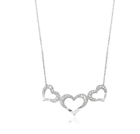 14KW GOLD SPARKLE TEXTURE TRIPLE HEART NECKLACE: A Trio Of Artistic Hearts Hang Side By Side In This Expertly Crafted Romantic Necklace - The Innovative Surface Gives The Appearance Of Glittering Gems As Light Dances And Delights The Eye - Suspended