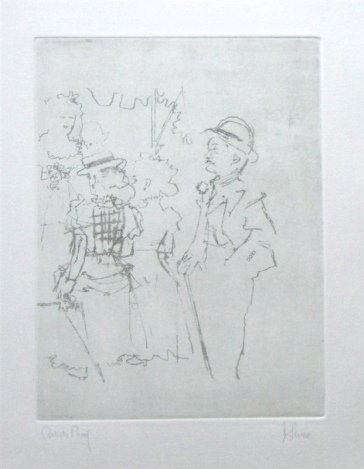 LEVINE HAND SIGNED ETCHING "MACK SEES POLLY PEACHUM": Jack Levine Hand Signed Etching "Mack Sees Polly Peachum" - Original Soft Ground Etching, Signed In Pencil And Annotated "Artist's Proof" - This Etching Was Executed In 1967 For The "Dreigroschen Film