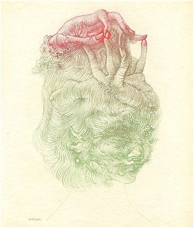 BELLMER ORIGINAL ETCHING "THE HAND HAT": Hans Bellmer Original Color Etching "The Hand Hat" - Printed In Paris By Lacourière And Published By Pierre À Feu And Maeght Editeur For The Marcel Duchamp / André Breton Project Surréalisme En 19