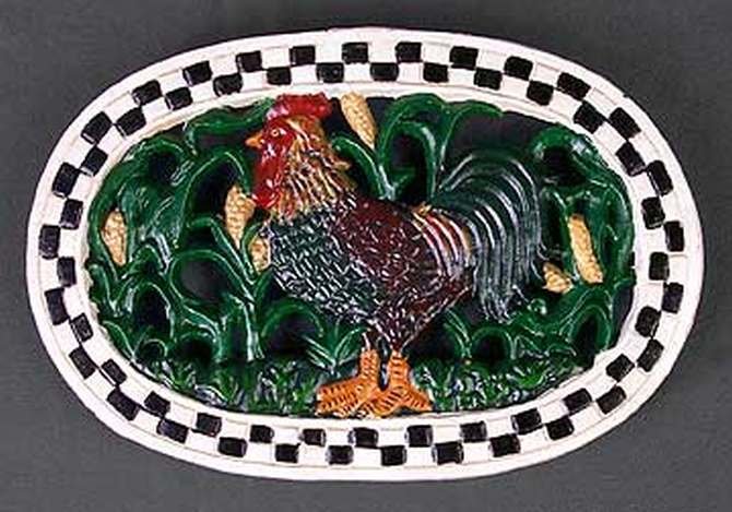 CAST IRON ROOSTER TRIVET: CAST IRON ROOSTER TRIVET - APPX 9.25"W X 6.5"D X 1"H