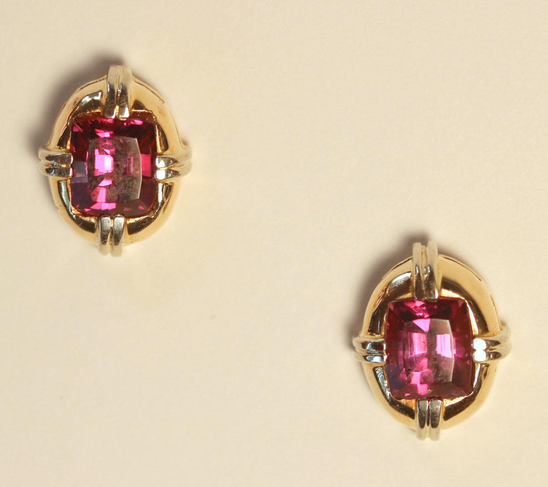 18K Yellow Gold Rhodolite Garnet Earrings: 18k yellow gold pierced ear post earrings each set with rhodolite garnets and framed with high polished gold. (no backs) TW of Colored Stones: 5.88ct TW of Earrings: 6.25gm TW and sizes are Approximat
