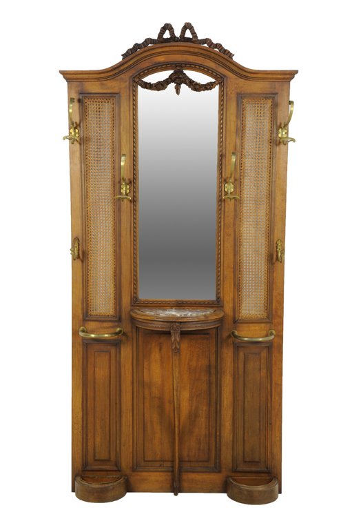 A VICTORIAN STYLE HALL TREE COAT RACK WITH RIBBON AND S