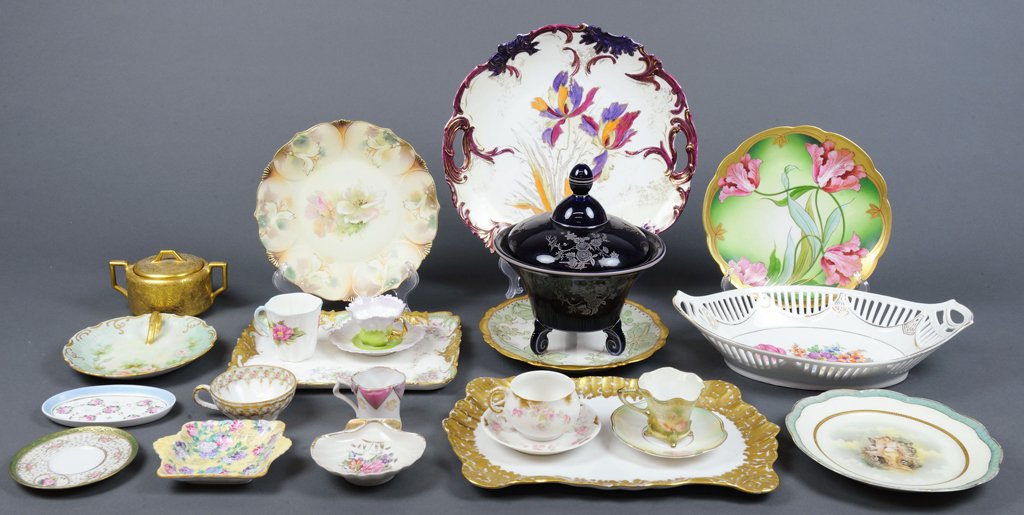 A COLLECTION OF BAVARIAN, ENGLISH AND GERMAN FINE CHINA: A COLLECTION OF BAVARIAN, ENGLISH AND GERMAN FINE CHINA 20th Century A collection of fine china includes stamps by makers from Germany, Bavaria, and England. 8½ x 7¼ x 7¼ inches