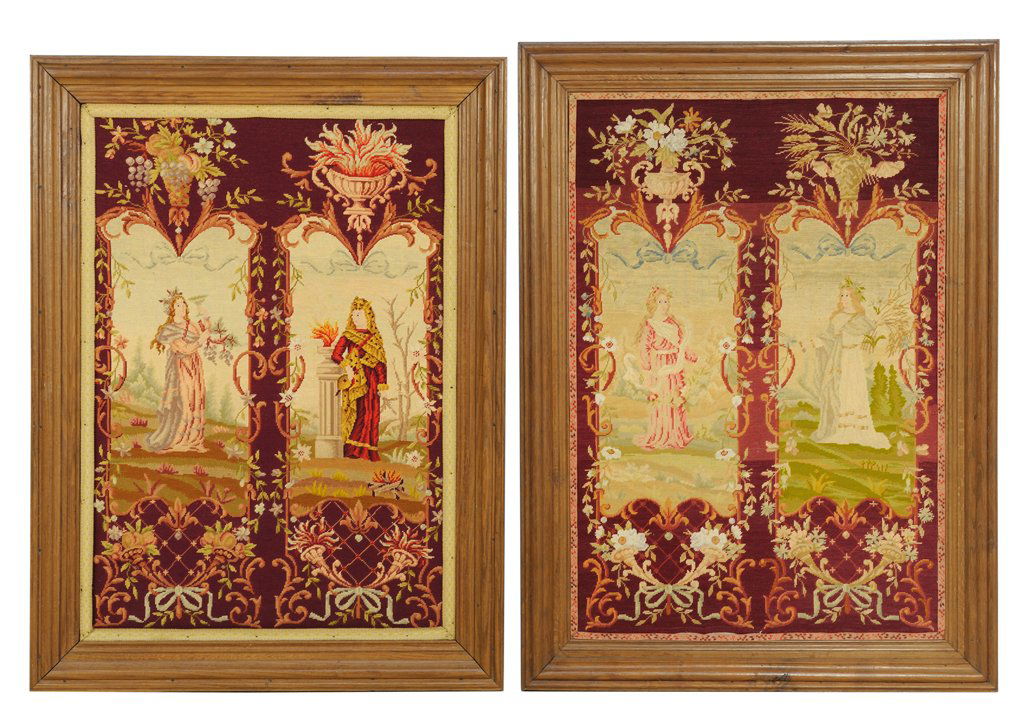 A PAIR OF FRAMED TAPESTRY PANELS