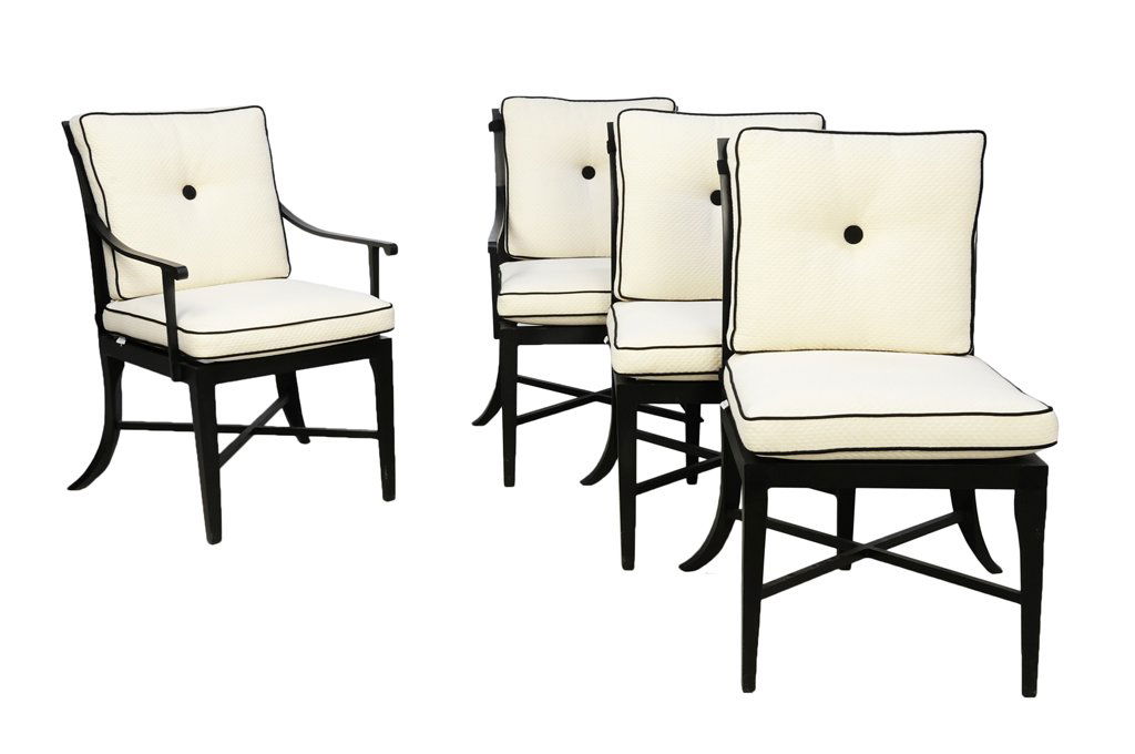 A SET OF FOUR MONTORO OUTDOOR ARM CHAIRS BY KREISS 21st: A SET OF FOUR MONTORO OUTDOOR ARM CHAIRS BY KREISS 21st Century The Montoro Arm Chair provides the perfect place to dine or lounge at the table, or next to the pool. The lattice back adds extra drama
