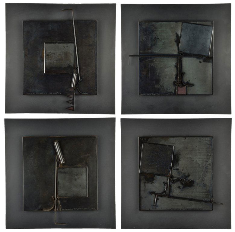 FLETCHER BENTON , (AMERICAN, 1931-), "COLOGNE CONSTRUCT: FLETCHER BENTON (AMERICAN, 1931-) ""COLOGNE CONSTRUCT STUDIES 1, 2, 3 & 4"", 1994 Steel with patina. Four geometric steel wall-mounted sculptures. Each study signed and numbered. Edition: 4 /4. Proven