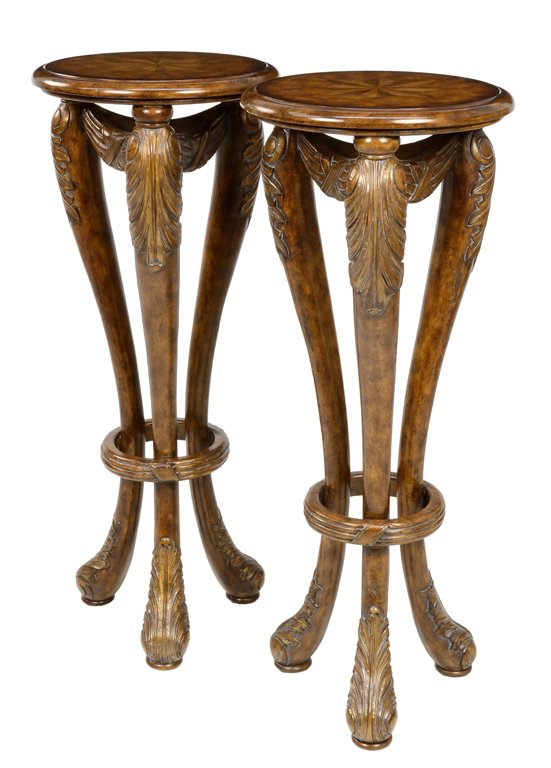 A PAIR OF EMPIRE STYLE PEDESTALS WITH COMPASS TOPS: A PAIR OF EMPIRE STYLE PEDESTALS WITH COMPASS TOPS 20th-21st Century Antiqued finish wood in the fashion of worn wood. In very good condition. 40 x 16 x 16 inches