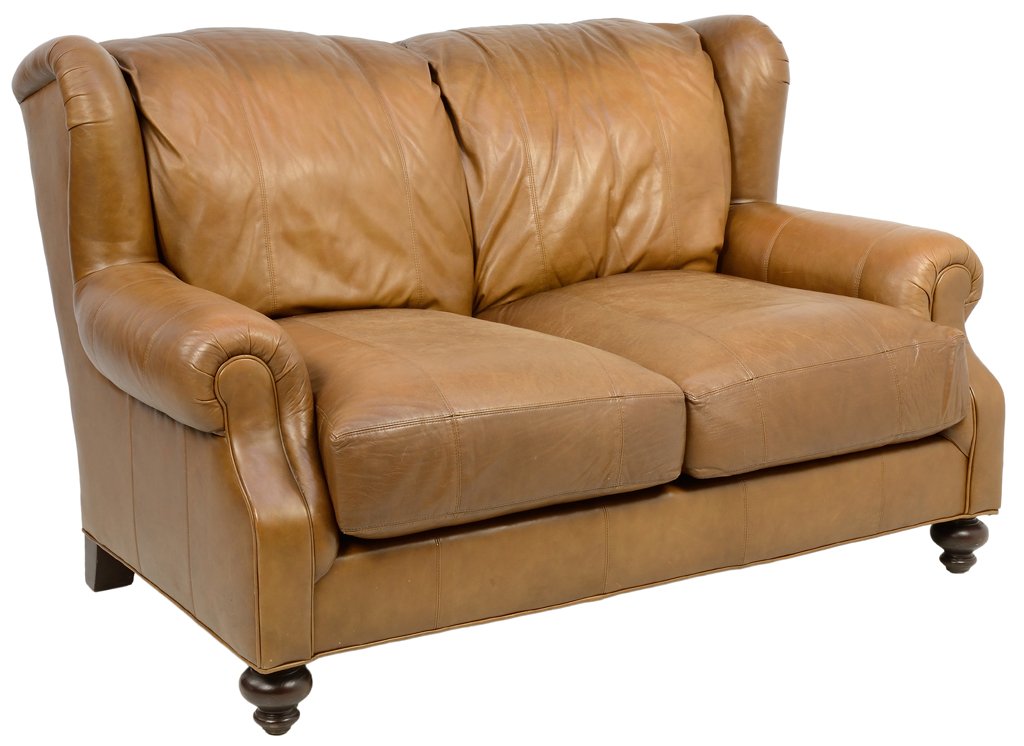 A "HENREDON" LEATHER WINGBACK SOFA FOR TWO