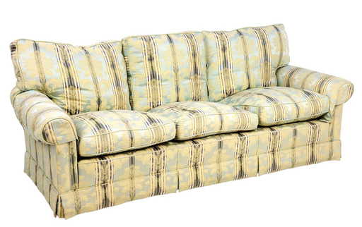 A Blue And CrÈme Striped Damask Sofa By Paul Hitchings
