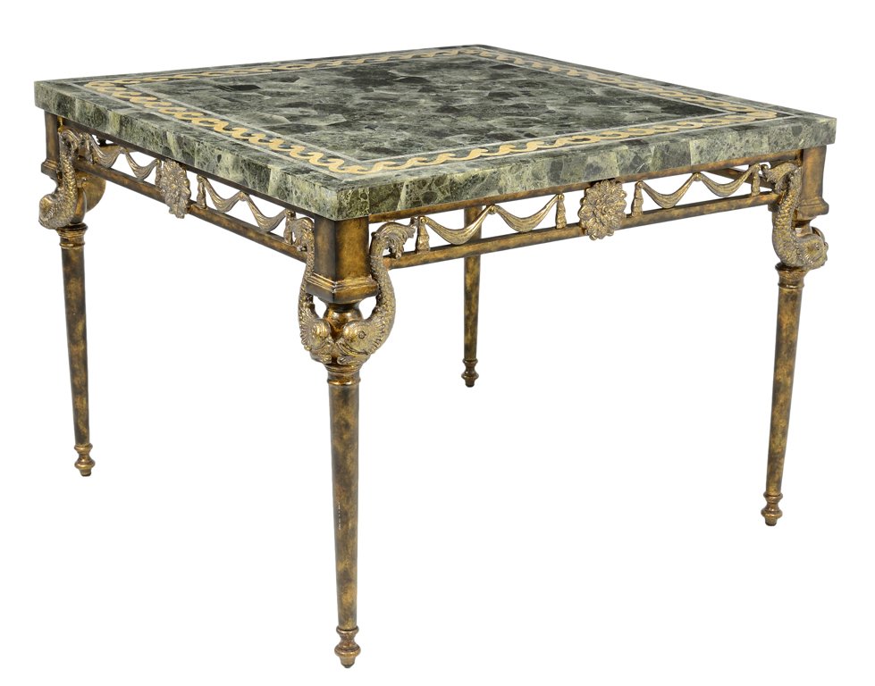 A MAITLAND-SMITH GRANITE ENCRUSTED TOP EMPIRE STYLE: A MAITLAND-SMITH GRANITE ENCRUSTED TOP EMPIRE STYLE TABLE 20th-21st Century In very good condition. 30½ x 42 x 42 inches (77.5 x 106.7 x 106.7 cm).