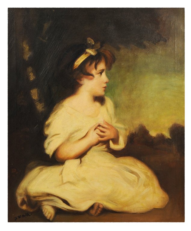 J.W. ORTH, (AMERICAN,1889-1976), "THE AGE OF: J.W. ORTH (AMERICAN,1889-1976) ""THE AGE OF INNOCENCE"", AFTER SIR JOSHUA REYNOLDS (BRITISH, 1723-1792) Oil on canvas This piece was created by J.W. Orth after the British artist Sir Joshua Reynolds' 