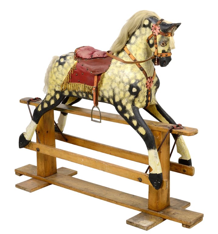 AN ANTIQUE PAINTED GLIDING ROCKING HORSE