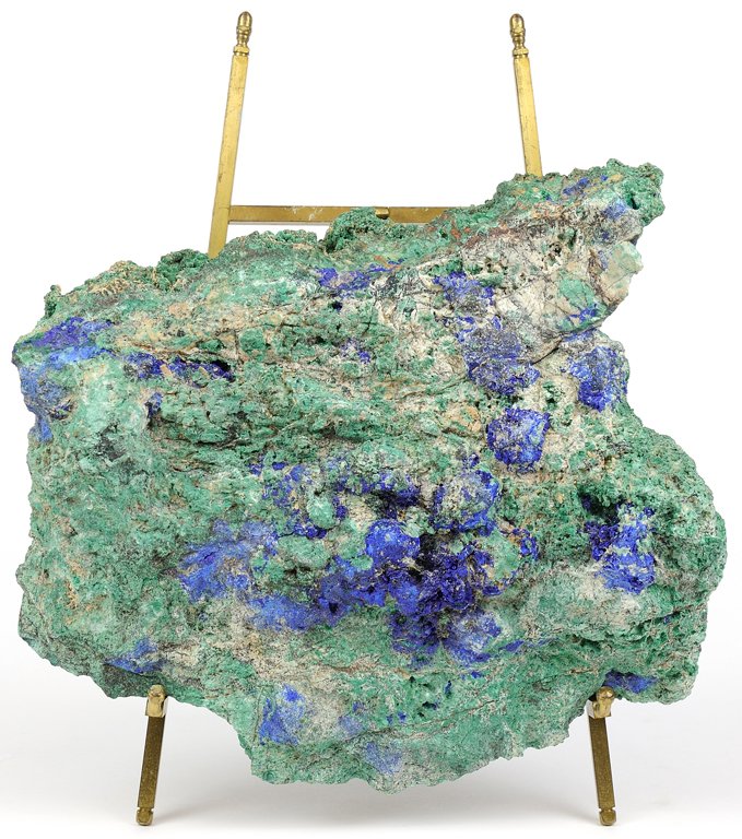 A BLUE AND GREEN ROCK FRAGMENT GEODE ON A STAND: A BLUE AND GREEN ROCK FRAGMENT GEODE ON A STAND 20th Century Minor losses. Overall in very good condition. 10½ x 9½ x 3¼ inches