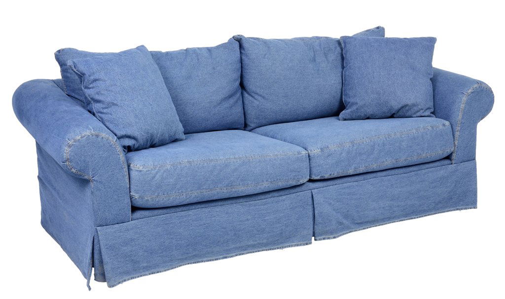 AN INDIGO DENIM THREE SEAT SOFA BY "CRAFTMASTER"