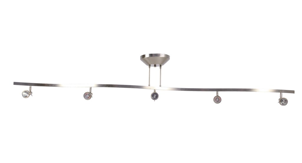 A BRUSHED NICKLE FINISH SERPENTINE FIVE LIGHT GALLERY: A BRUSHED NICKLE FINISH SERPENTINE FIVE LIGHT GALLERY STYLE FIXTURE 21st Century Possible rewire to U.S. standard recomended. In good condition, wear commensurate with use. 11¾ x 73 x 7¾ inches
