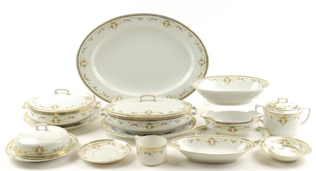 AN AUSTRIAN PORCELAIN DINNER SERVICE FOR FOUR WITH: AN AUSTRIAN PORCELAIN DINNER SERVICE FOR FOUR WITH ADDITIONAL PIECES BY MORITZ ZDEKAUER Austria, circa Late 19th-Early 20th Century A Moritz Zdekauer, Austria, porcelain dinner service for four with a